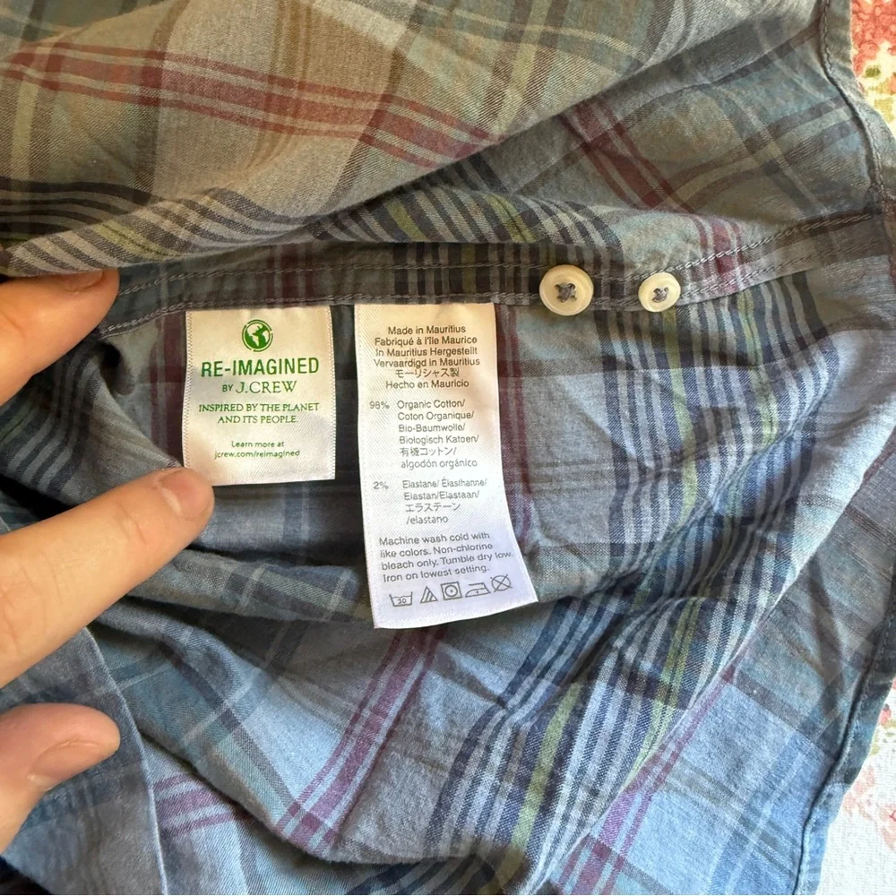 J Crew Mens Secret Washing Shirting Plaid Button Down Shirt Small Organic Cotton